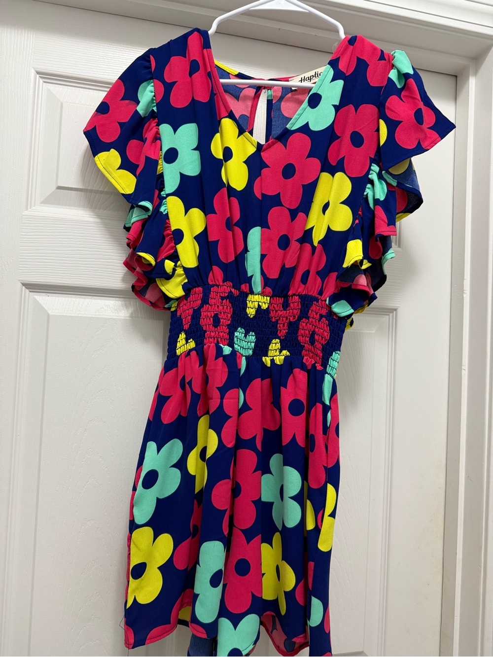 Haptics Navy Floral Smocked-Waist Romper Dress - Multicolor Floral